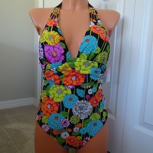 Trina Turk NWT Santiago Floral Plunge Swimsuit